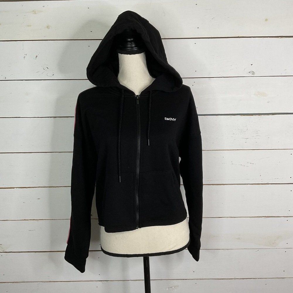 New DKNY Sport Hoodie Zip Front Black Women's Medium - Slightly Cropped!